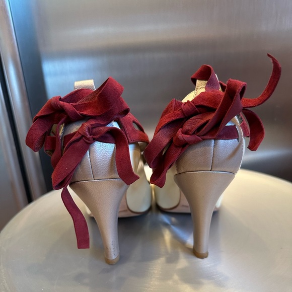 Handmade Marcello Toshi Cream Gold Leather with Velvet Maroon Ties size 7 - Picture 6 of 13